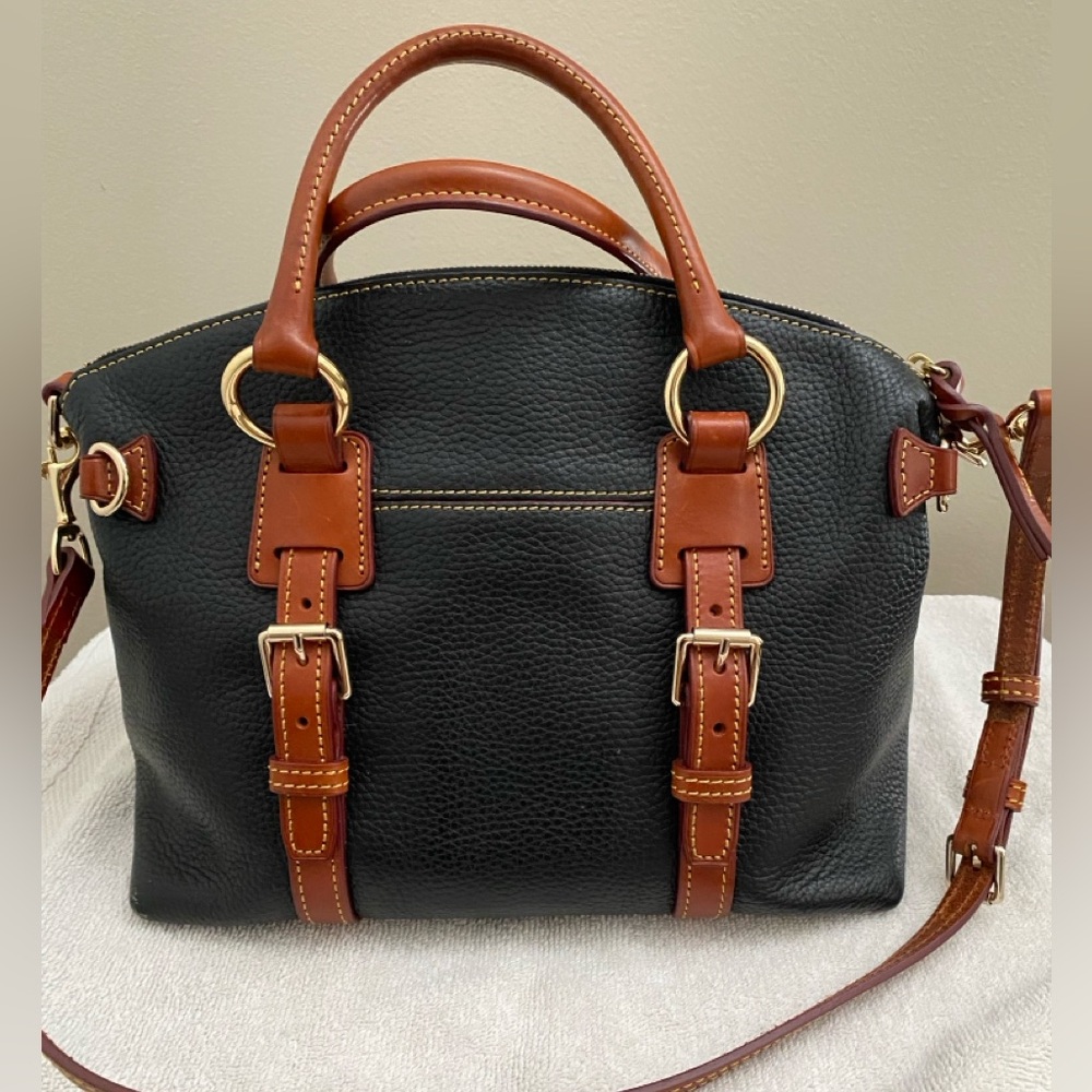 Dooney & Bourke Black Satchel with Brown Trim and Gold Hardware - Picture 4 of 10